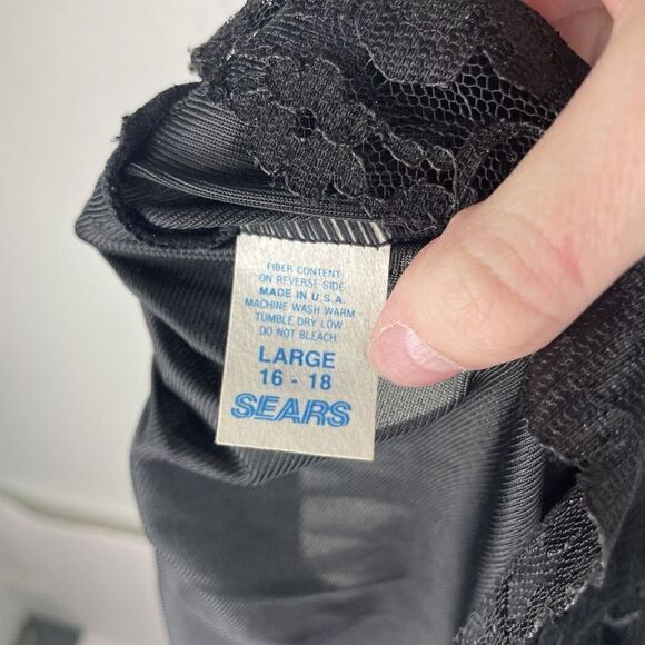 Vintage Sears Full Length Maxi Black Lace Floral Slip Dress  Sz‎ L Made in USA - Picture 5 of 5